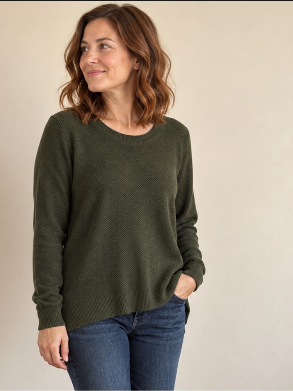 Gap Olive Green Textured Knit Sweater Large High Low Hem Cozy Fall Cottagecore